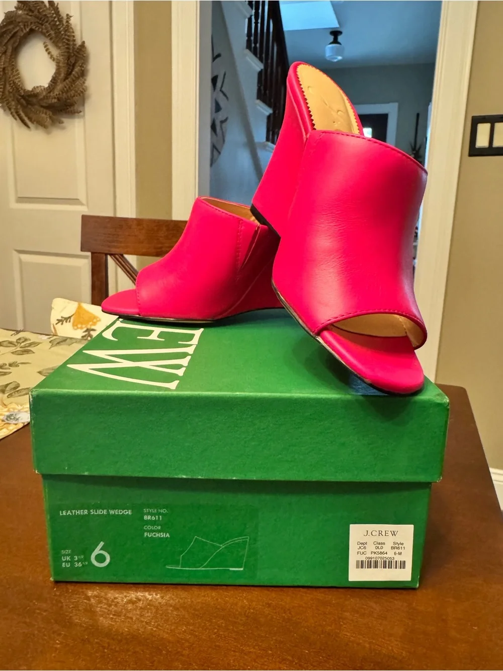 J. Crew Fuchsia Leather Slide Wedge Mules size 6